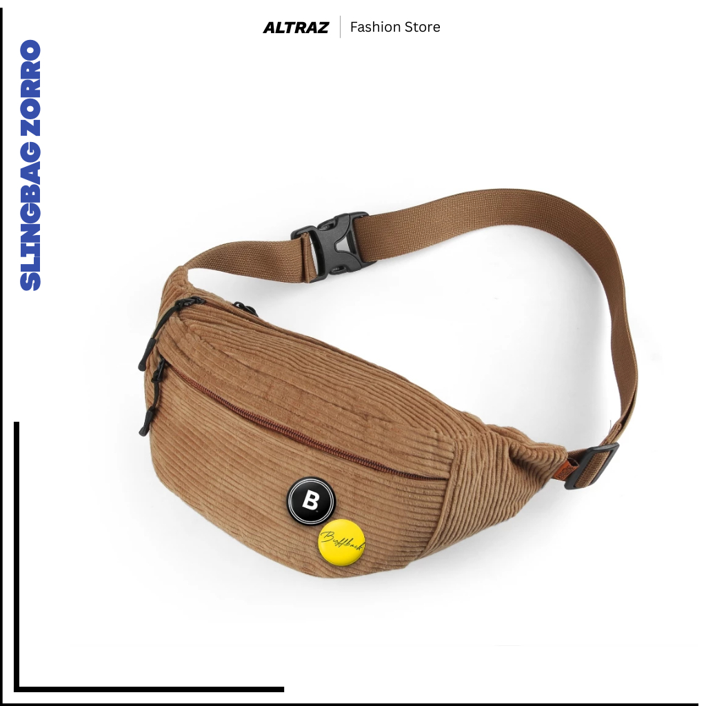 ZORRO - Tas Selempang Corduroy Urban Waist Bag Unisex Free 2 Bross Custom