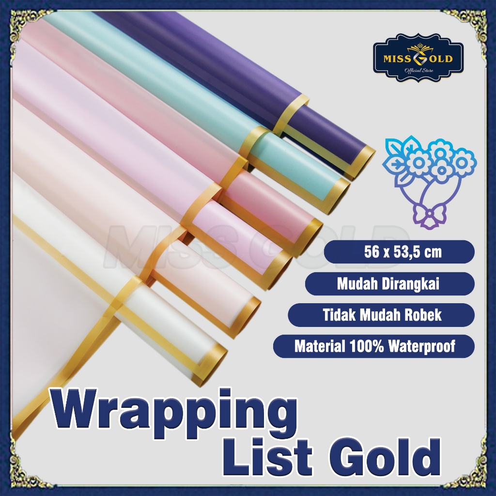 Kertas Cellophane Amore List Gold Buket 1 Pack isi 20 lembar | Kertas Wrapping Bunga List Gold 11 Wa