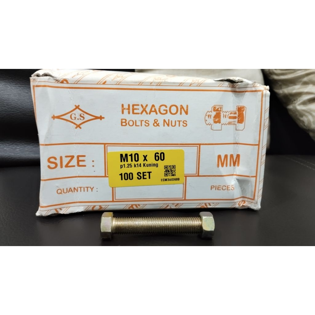 Baut Mur / Mur Baut / M10x60mm / Baut Mur Kuning