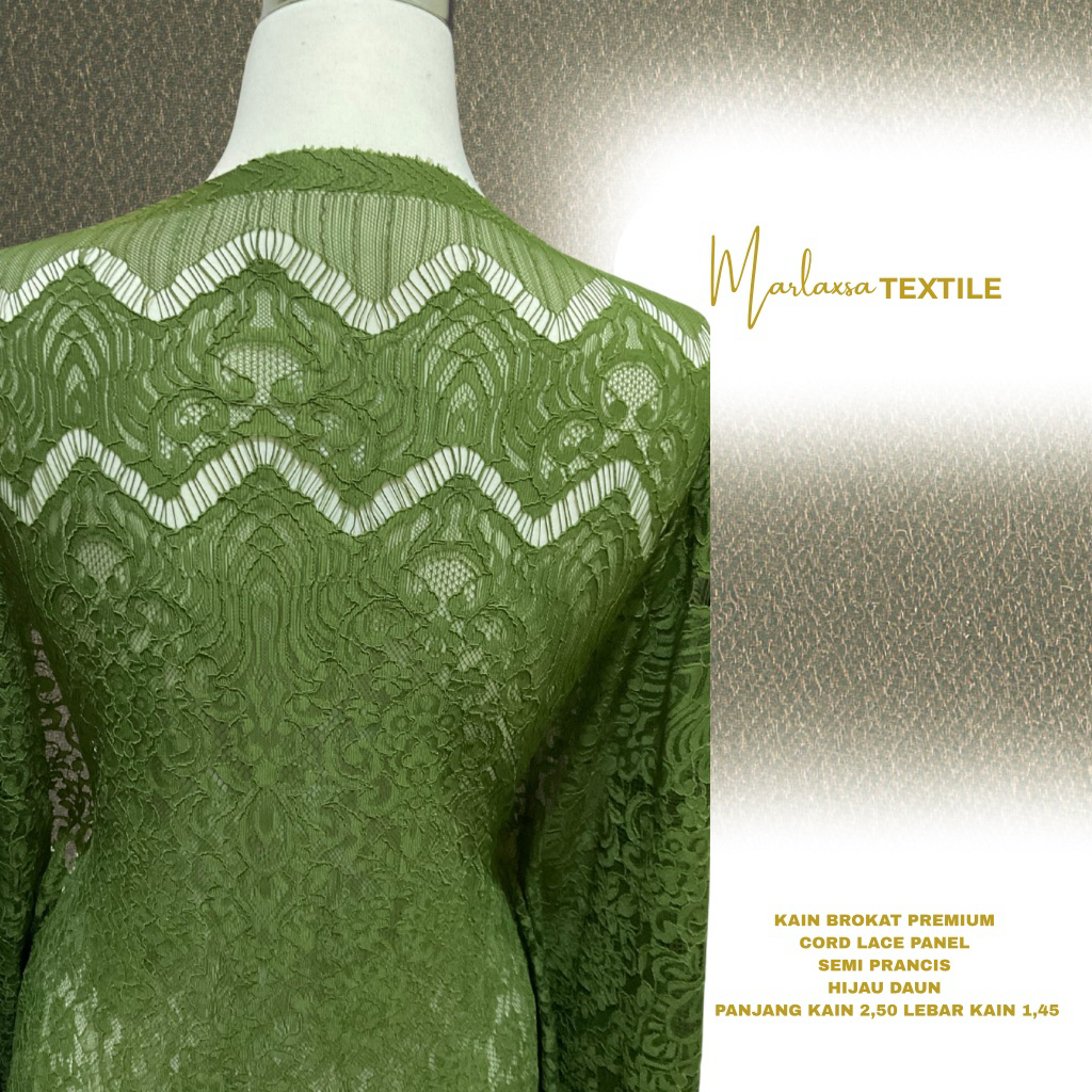 KAIN BROKAT PREMIUM / CORD LACE PANEL SEMI PRANCIS /HIJAU DAUN