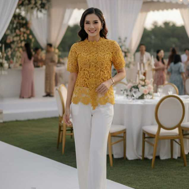 D 58581 atasan wanita lengan panjang / blus brukat / blouse brokat terbaru kekinian jumbo