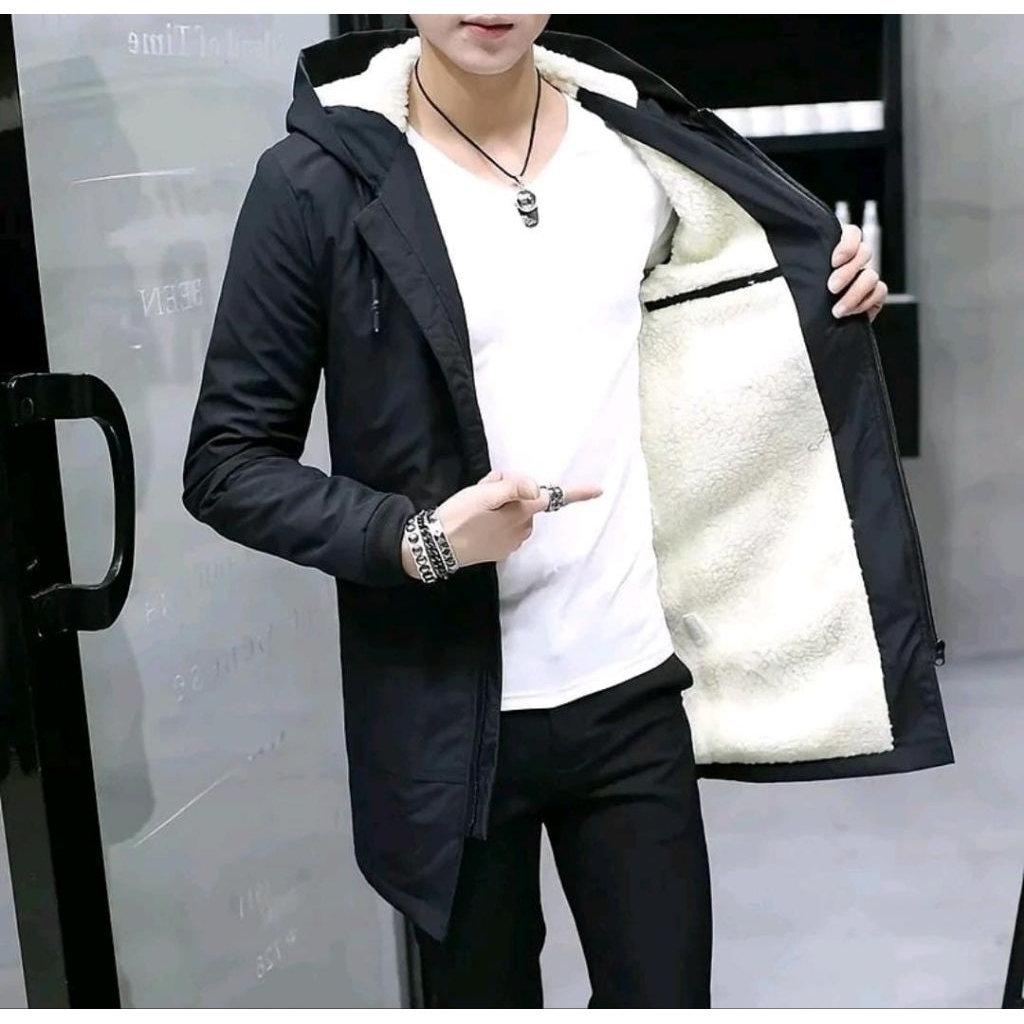 Jaket pria Casual Kekinian Sherpa Jaket pria Korean style Jaket Sherpa Long Coat Katun tebal