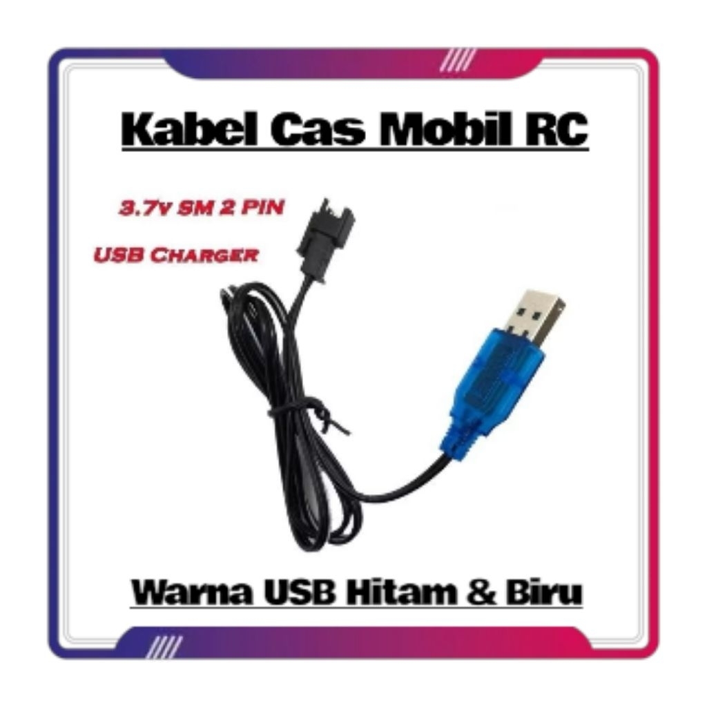 Kabel Cas Mobil RC Kabel Charger Mobil RC USB Soket Hitam 2Pin Warna Hitam dan Biru