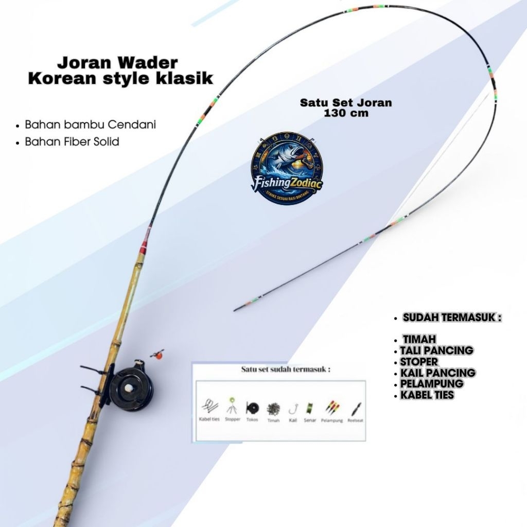 Joran Wader Super Lentur 130 cm Bambu Cendani Fiber Solid Korean style klasik