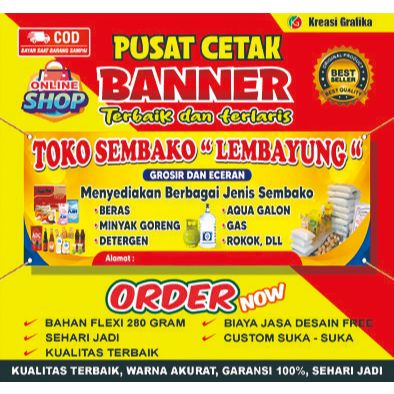cetak banner murah sehari jadi / banner toko sembako / banner warung makan / banner terlaris sehari 