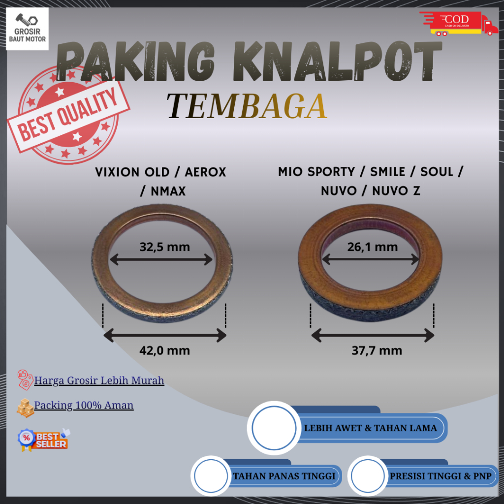 PAKING KNALPOT ORIGINAL YAMAHA NMAX AEROX MIO LEXY XEON FINO SOUL GT | PACKING KNALPOT ASBES TEMBAGA