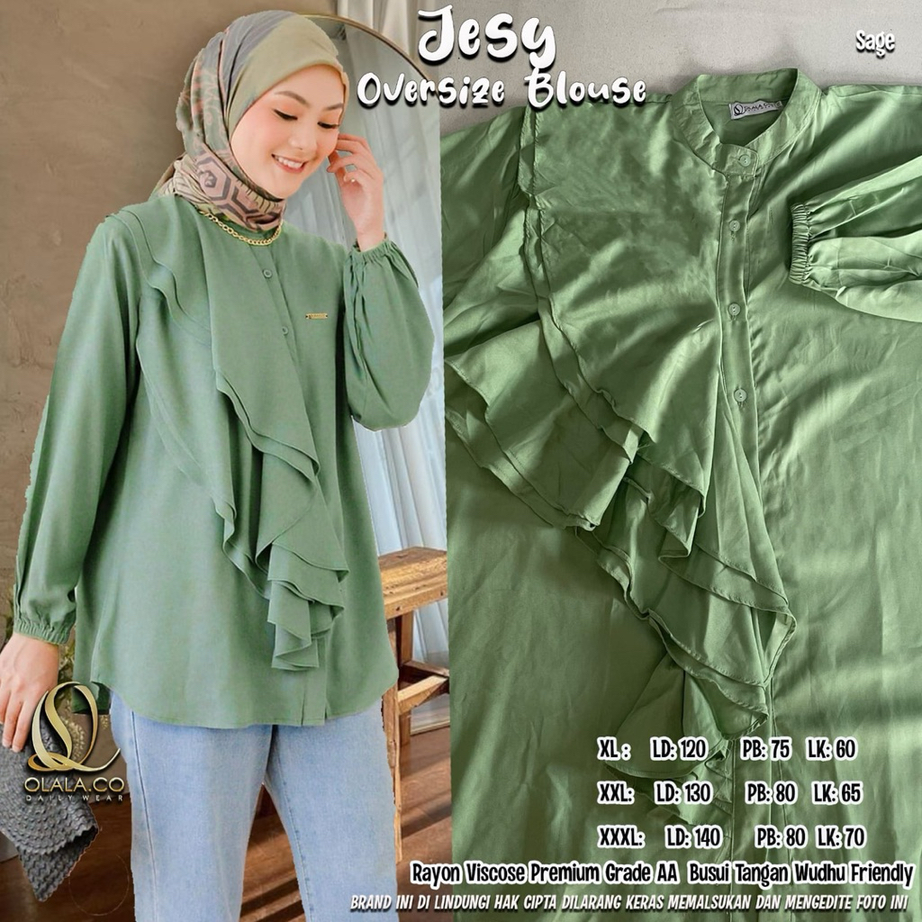 sage green Jessy Kemeja OVERSIZE Ld 120 130 140 blouse katun adem / olala