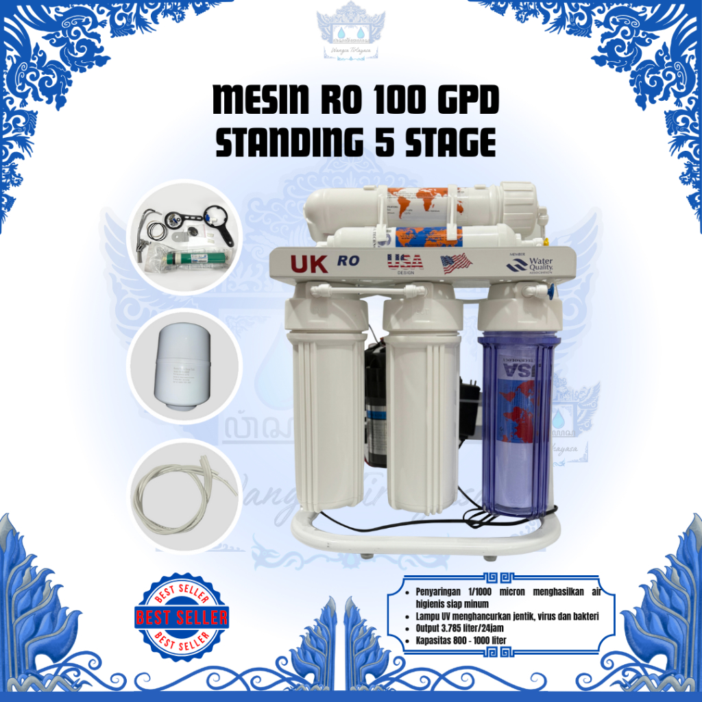 Mesin RO 100 GPD UK Standing 5 Stage Reverse Osmosis Filter Air Minum Rumah Tangga Depot