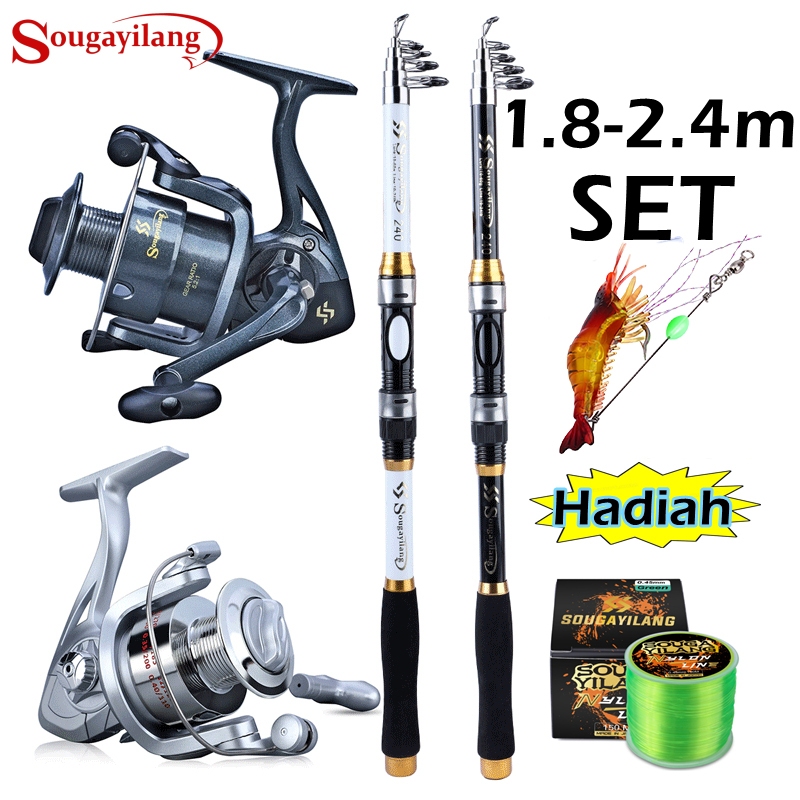 Sougayilang Joran Pancing Set 180-330cm Telescopic Pancingan Set Lengkap