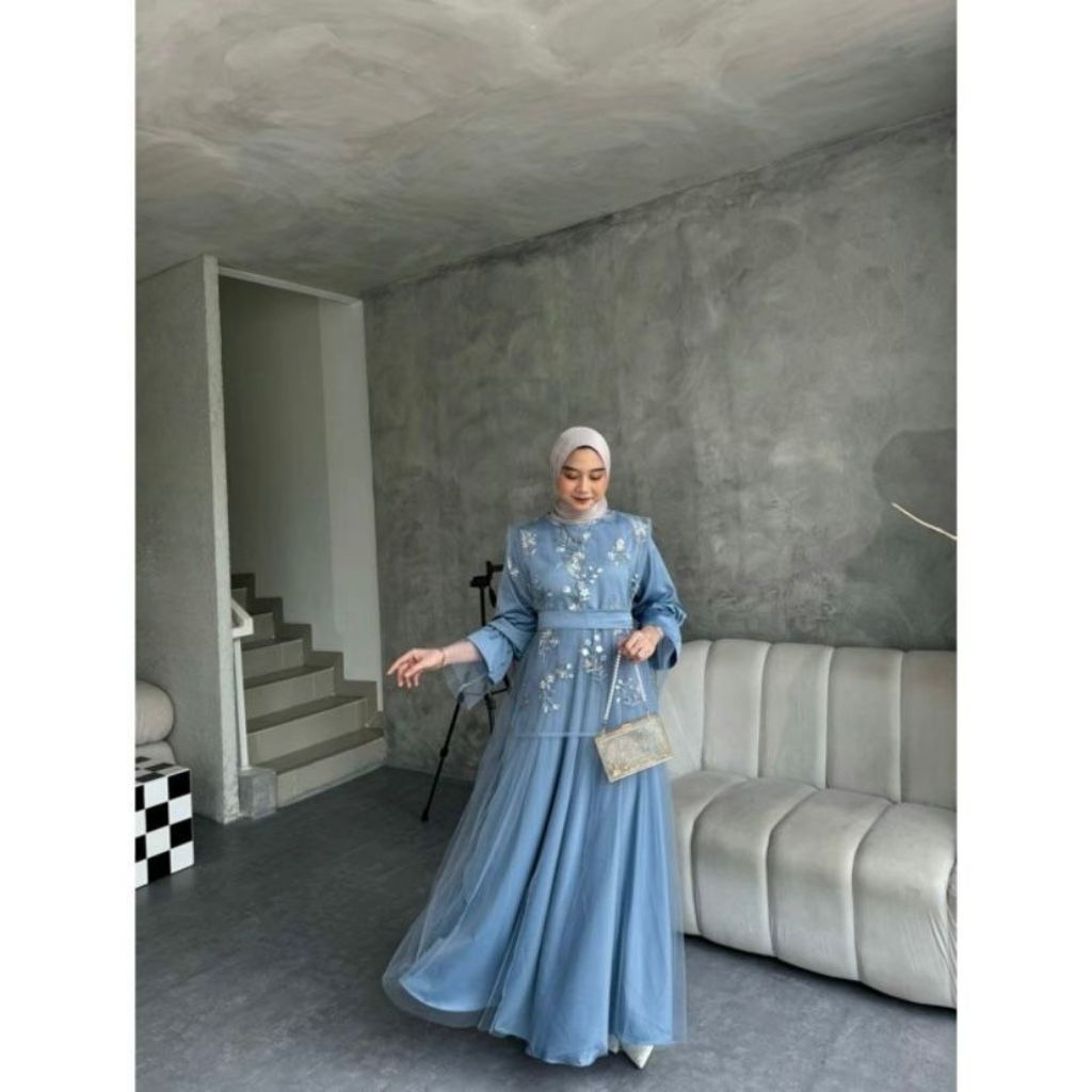 NEW GAMIS DRESS FELARIA PREMIUM BAHAN SATIN DAN BRUKAT PREMIUM BAHAN JATUH TALI LEPAS PASANG KEREN M