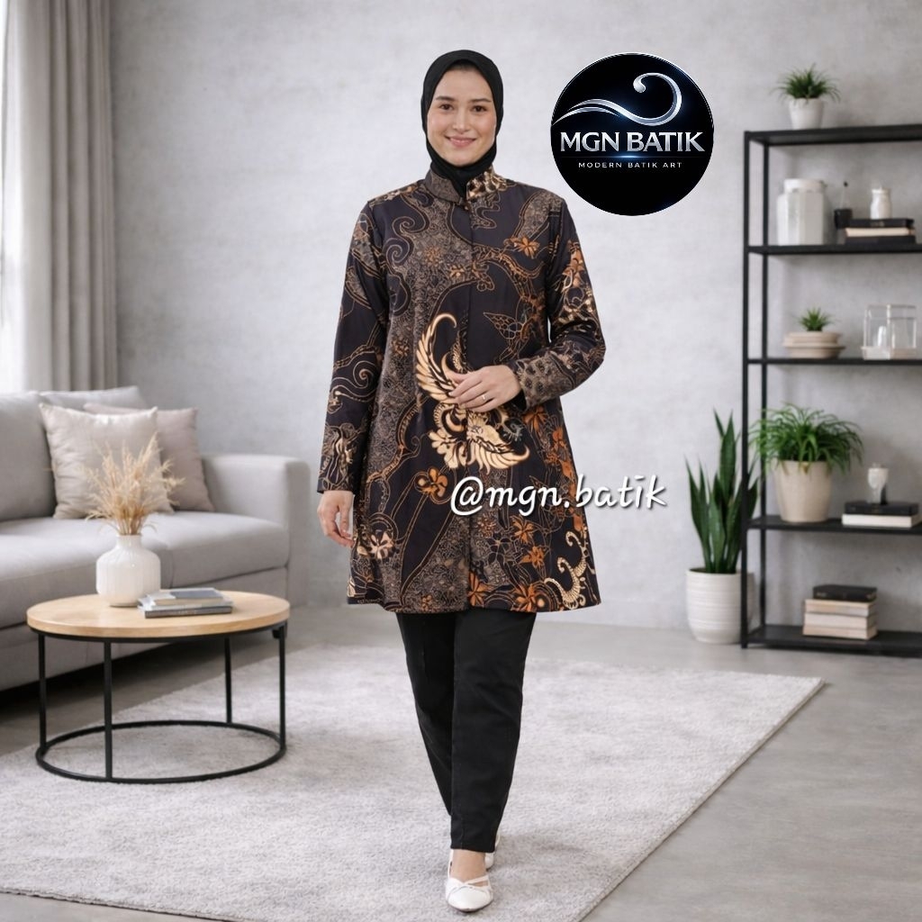 Tunik Batik SEMI SUTRA Premium Licin High Quality Lapis Furing