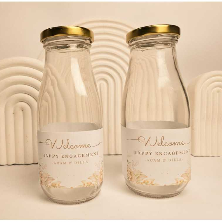 Nuansa Tumbler Botol Madu 300ml Termos Susu Kaca Tutup Alumunium Botol Minum Jus Kaca Bening Polos