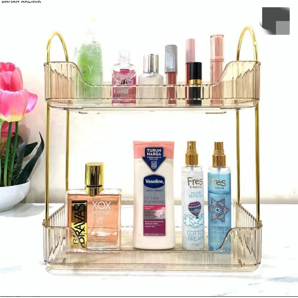 IM-POL0664 RAK DUTA ESTETIK 2 SUSUN AKRILIK DESAIN ELEGAN MULTIFUNGSI UNTUK KOSMETIK