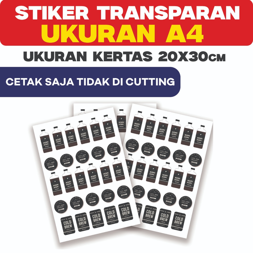 Cetak Stiker Transparan A4 20x30cm Tanpa Cutting / Print Stiker Transparan Hanya Cetak Saja A4