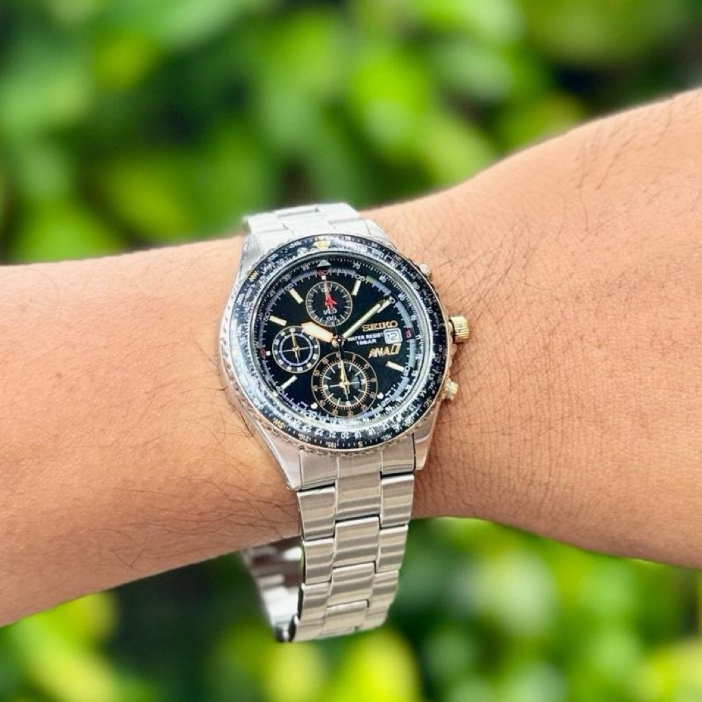 Jam tangan langka Seiko Flightmaster ANA 7t92. Seiko Quartz pilot chronograph flightmaster ANA japan