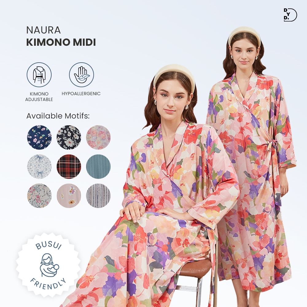 DYD LABEL Naura Kimono Midi Daster Busui & Lahiran Friendly Bahan Rayon Size Jumbo Dress Ibu Hamil