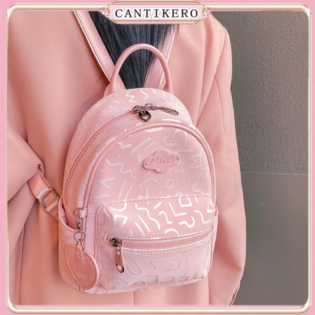 CANTIKERO Tas Ransel Kecil Kulit Wanita Sintetis Lucu Tas Cewek Mini Backpack PINK
