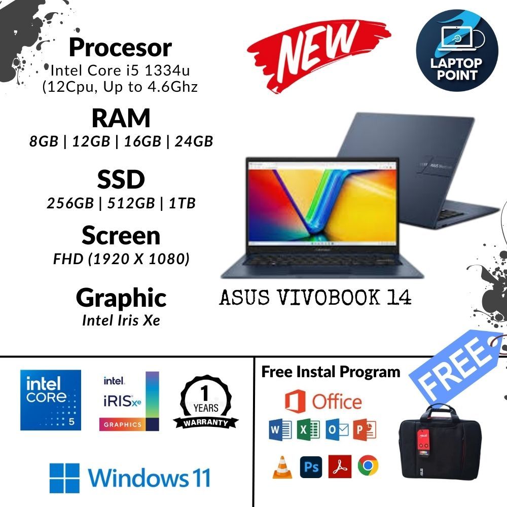 Laptop Baru Asus Vivobook Intel Core i5 1334u dan Core i5 120U RAM 24/1TB