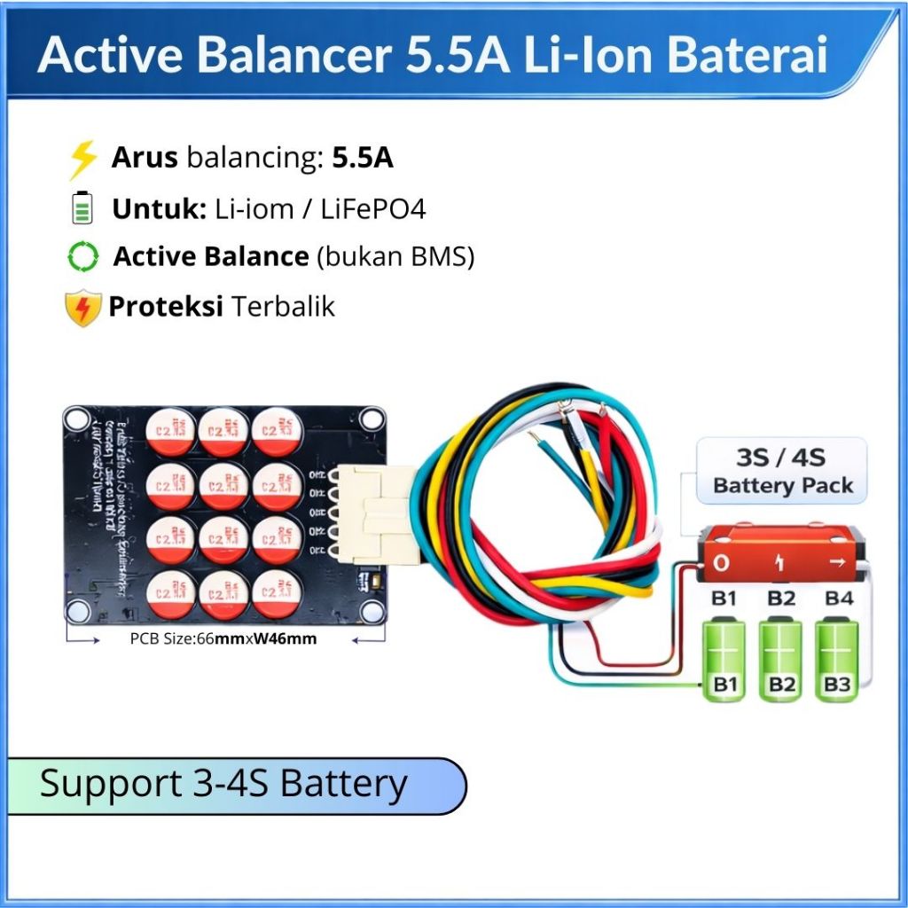 Active Balancer 5.5A 3S 4S 6S 7S 8S Li-ion LiFePO4 Penyeimbang Baterai Balancer Baterai