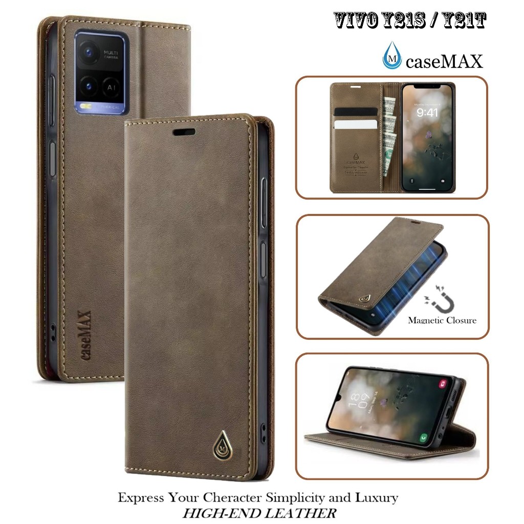 Luxury case for VIVO Y21S / VIVO Y21T caseMAX magnetic leather flip wallet and stand