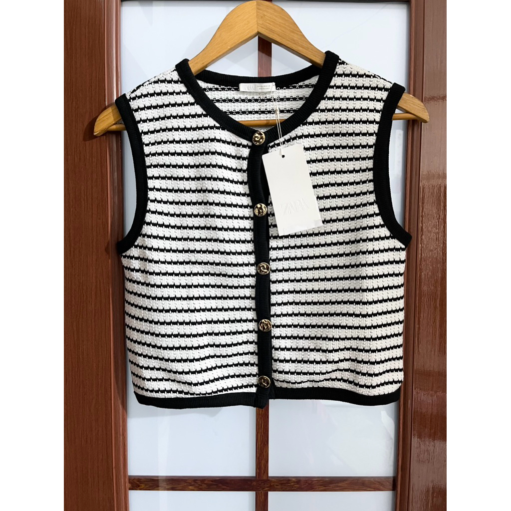 Zara original stripe knit vest cardigan