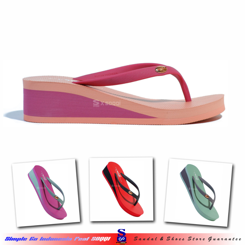 Ando Sera 02 Fabiola sandal wedges wanita hak rata tinggi 5 cm sandal jepit spon wanita 36-40