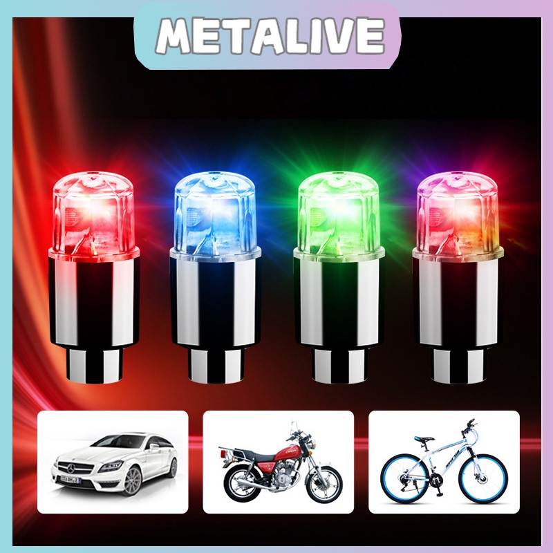 2PCS Tutup Pentil Ban Mobil/Motor Lampu LED Nyala Warna Warni Neon Tyre Light Ban Mobil Led  Hias ke