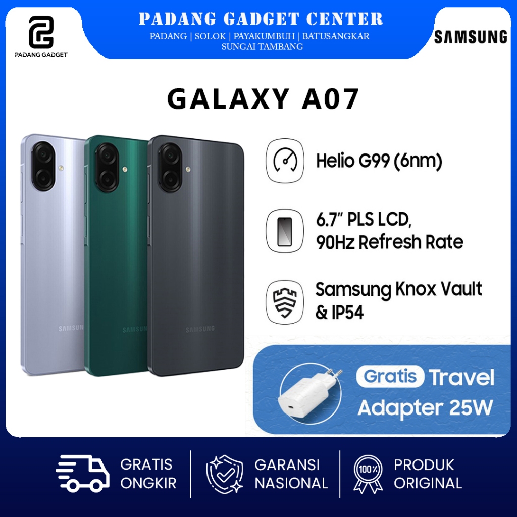 Samsung Galaxy A07 4G 4/128GB | Helio G99 | 50MP Hp Smartphone Baru Original Garansi Resmi