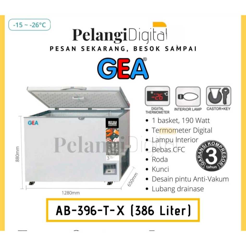 GEA Chest Freezer Box Garansi Resmi - 386 L - AB-396-T-X / AB 396 TX