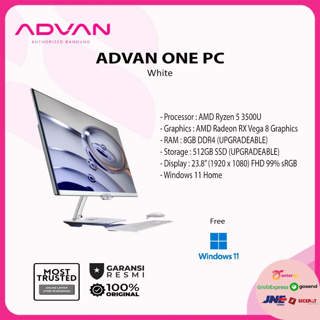 Advan All In One PC AIO One PC AMD Ryzen 5 3500U 8GB 512GB 23.8" FHD WIN11