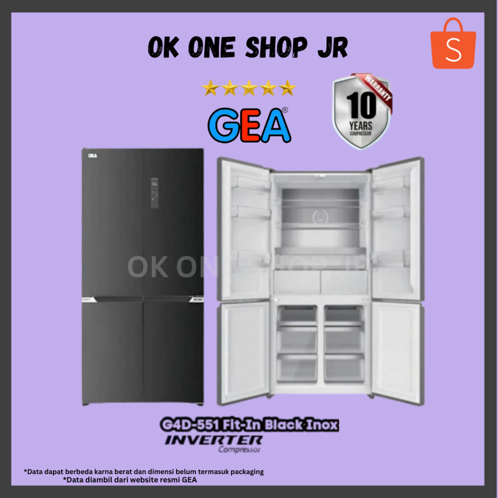 GEA G4D-551 Kulkas Side by Side INVERTER G4D551 (Black Inox)