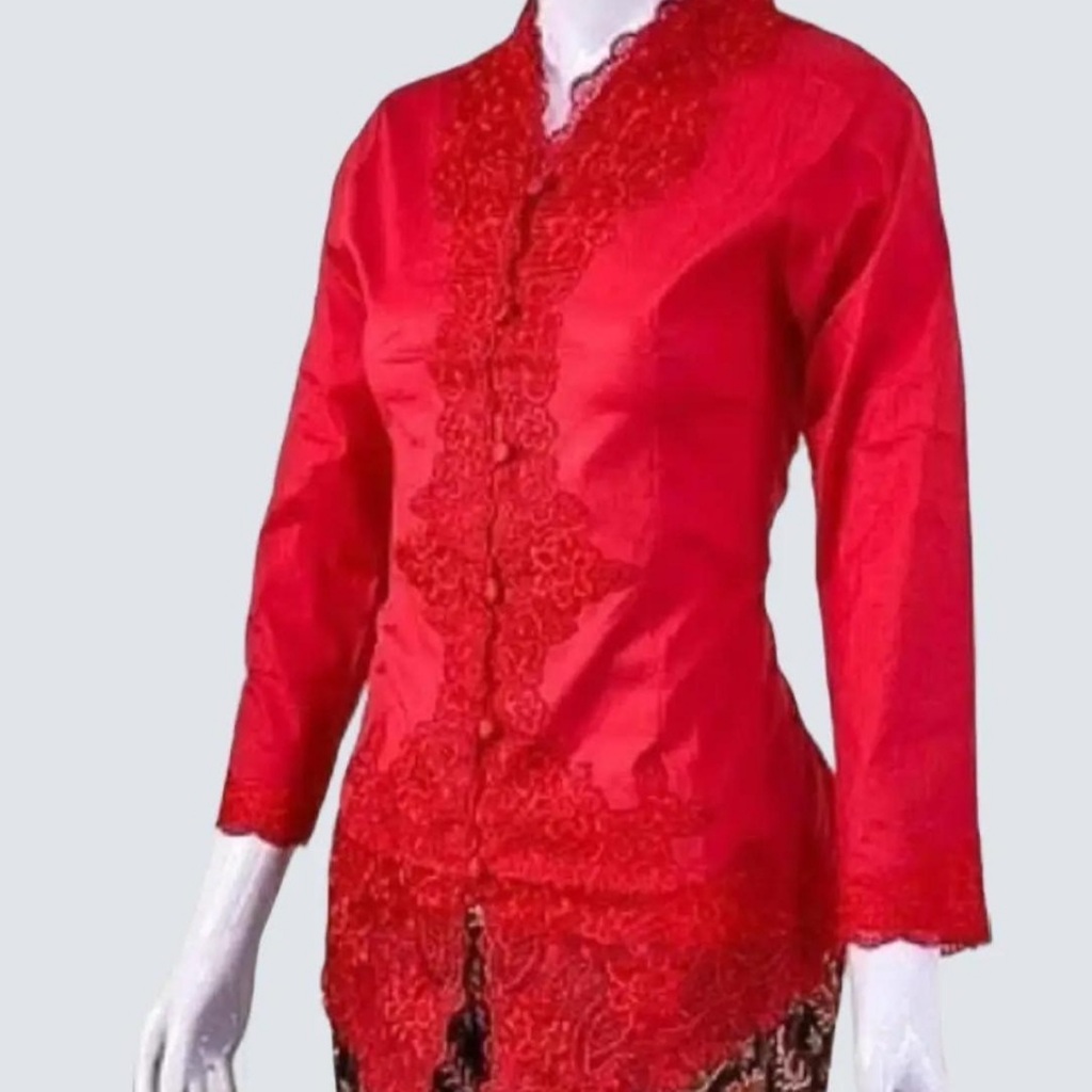 Kebaya Encim Bordir Lengan Panjang Ukuran Jumbo Bahan Katun Warna Merah
