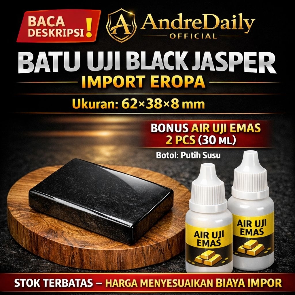 Batu Uji Emas Black Jasper Premium Import Europa | Touchstone Gold Tester | Bonus Air Uji Emas
