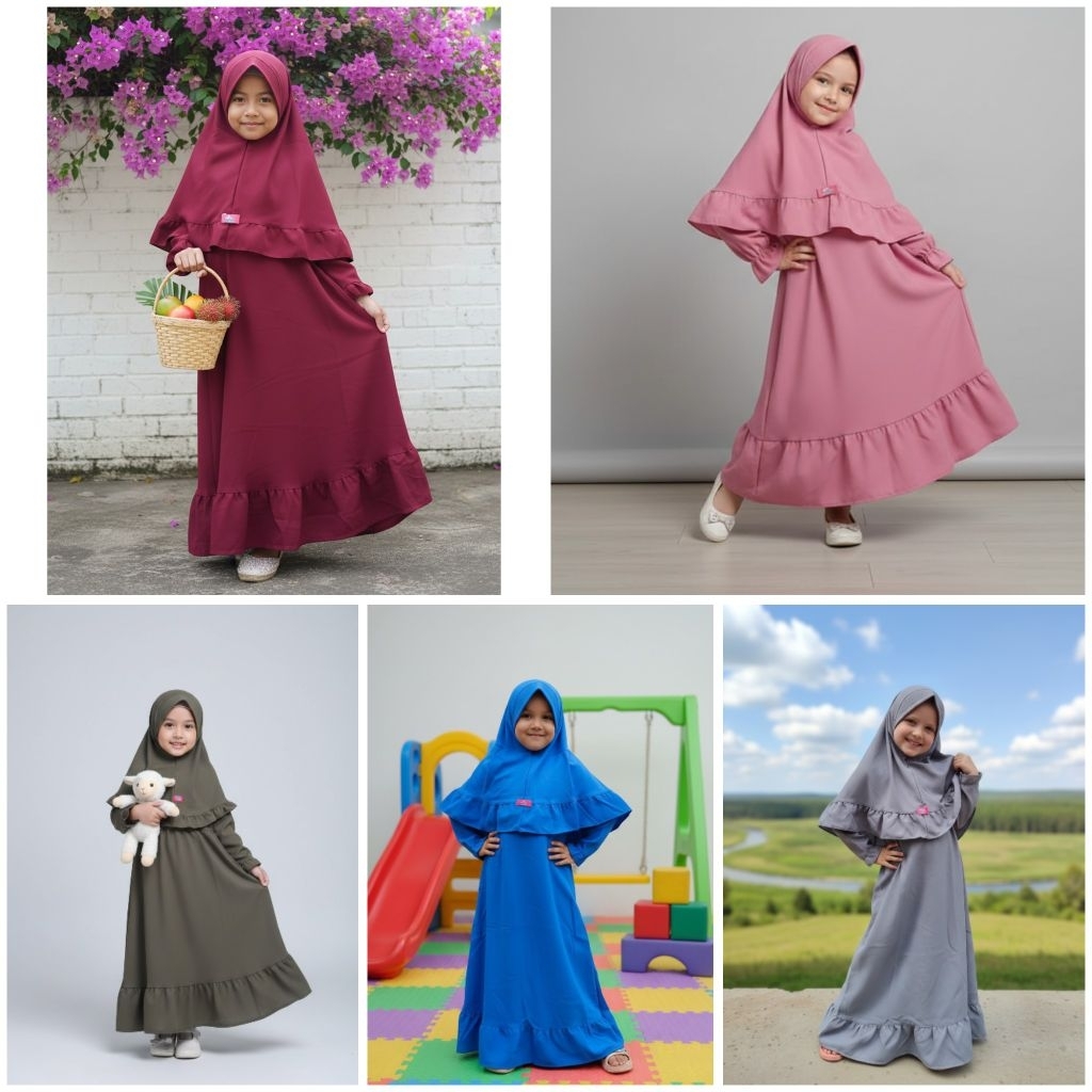 GAMIS ANAK 3 - 8 TAHUN / GAMIS ANAK SYAR'I / SET GAMIS ANAK PEREMPUAN / SYARI KIDS BY BOS KIDS ORI /