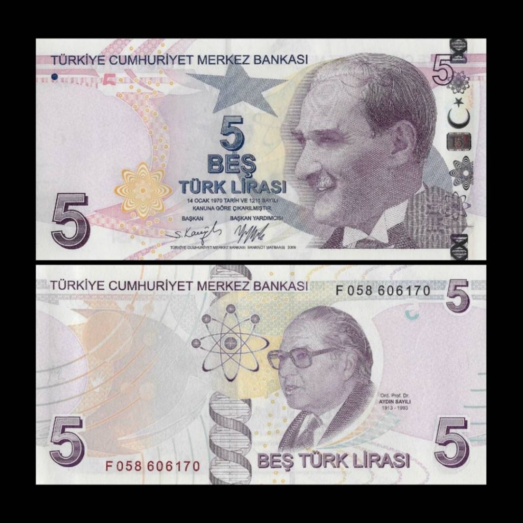 TURKEY 5 LIRA 2022 ( 2009 ) UNC ORIGINAL 1 LEMBAR UANG TURKI