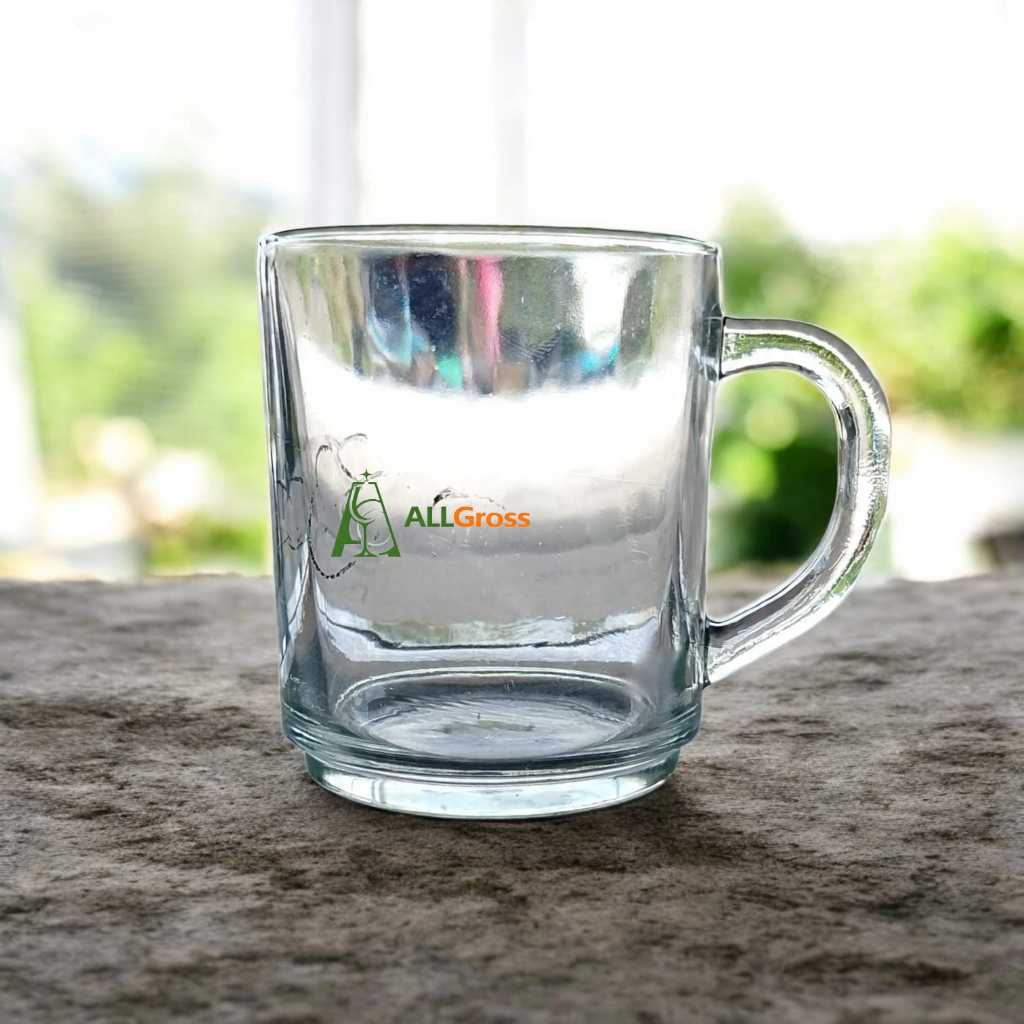 Gelas Kopi Kaca Polos Isi 6 Pcs | Cangkir Teh Beling Gagang | Mug Kaca Bening Grosir Allgross