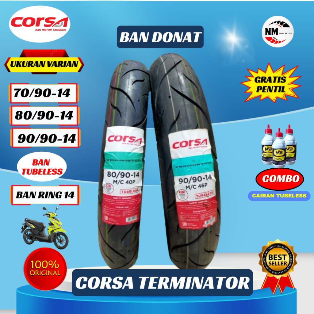 Ban Corsa Ring 14 Matic Corsa Terminator Ban Donat Tubeless Free Pentil