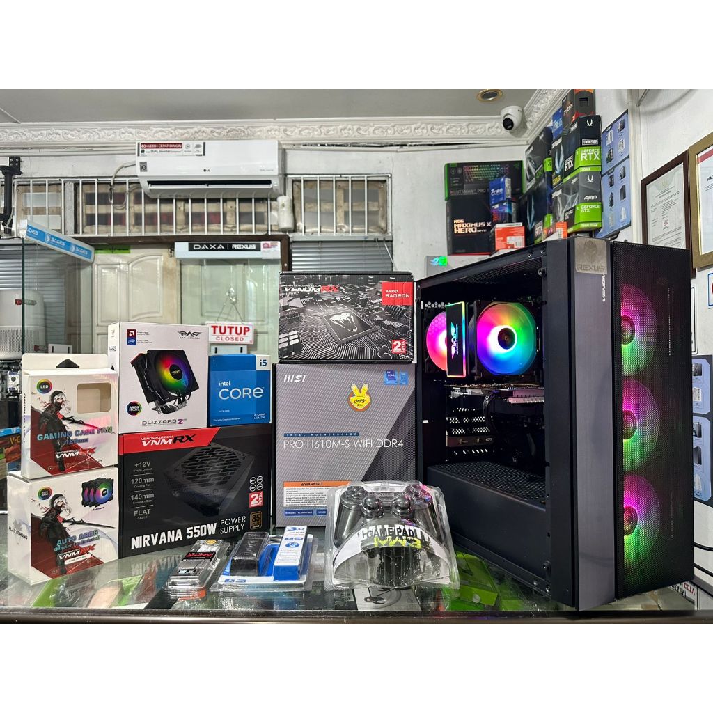 RAKITAN PC GAMING SIAP PAKAI I5 13400F RAM 16GB RX580 SSD+HDD 1TB PC ONLY BEKAS FREE GAMEPAD + USB H