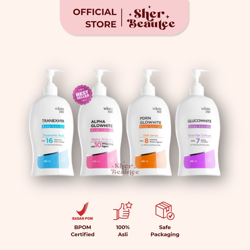 White Inc Body Lotion Alpha Glowhite | PDRN DNA Salmon | Glucowhite | TranexHya Body Lotion 400ml S2