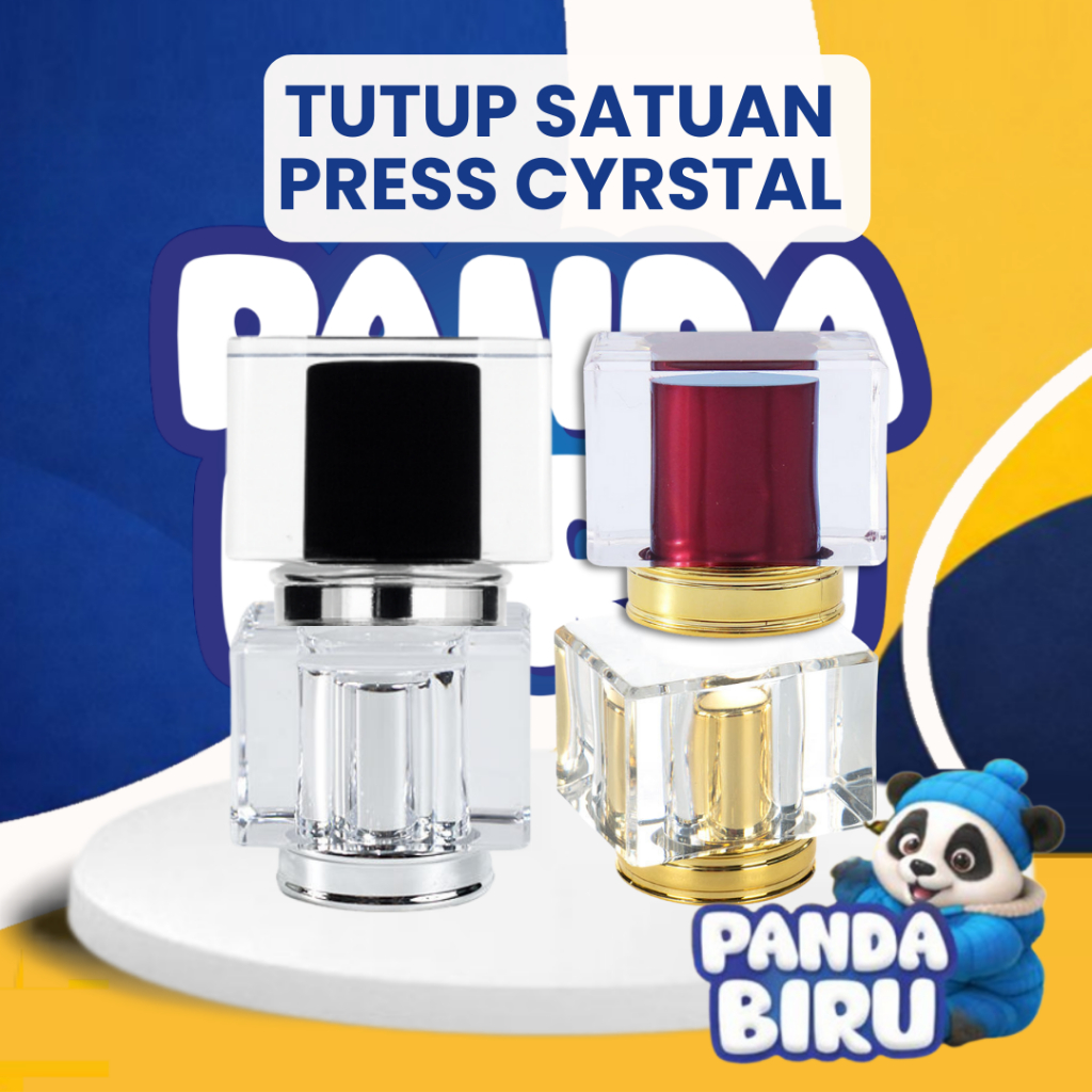 Tutup Botol Parfum Full Press (Pump Press) Crystal 1pcs - Cap Bottle Perfume Botol Kaca - Panda Biru