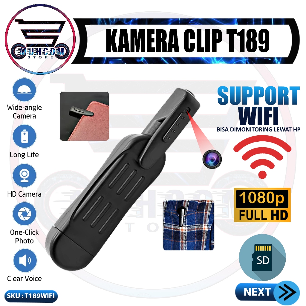 Kamera T189 Wifi Mini Camcorder IP Camera Pen Clip Saku Pocket Back Klip Kamera Aksi Olahraga Action