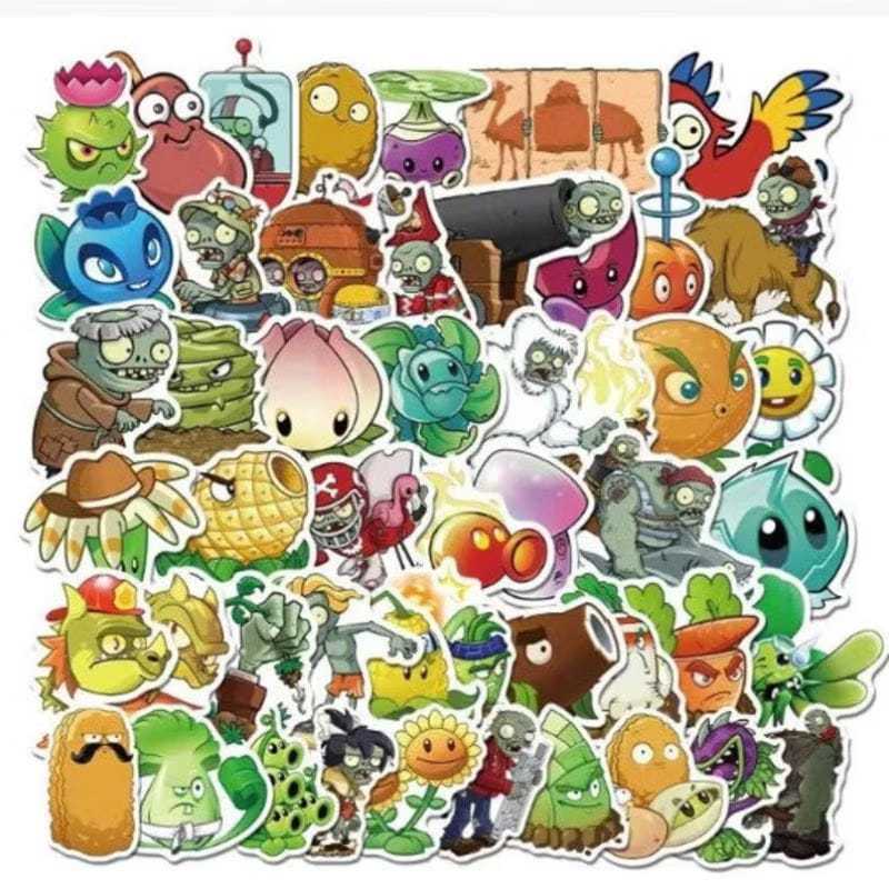 Stiker Plant vs Zombie Sticker Set Premium Isi 50PCS++ Ukuran 4-5cm Mengkilap | Sticker Plant vs Zom