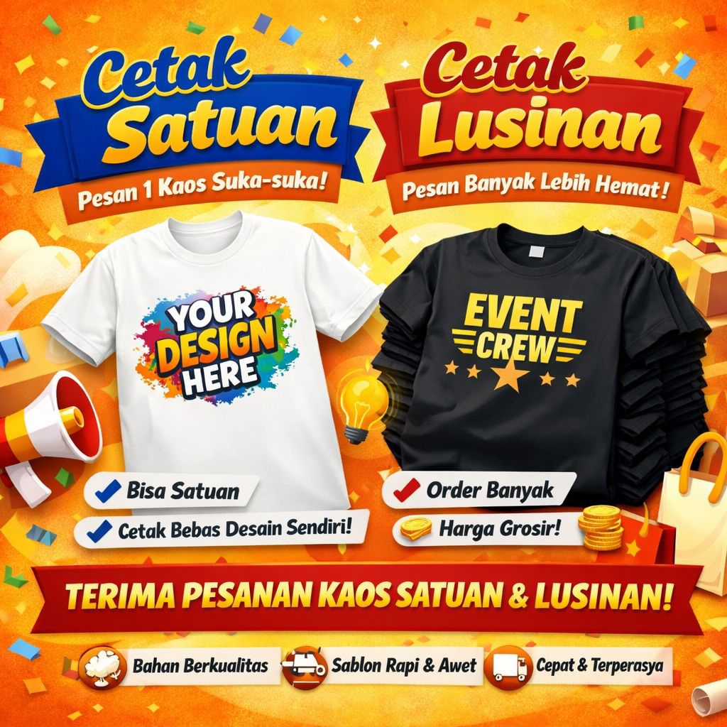 Cetak Kaos Custom – Bisa Request Foto Sendiri, Satuan & Murah