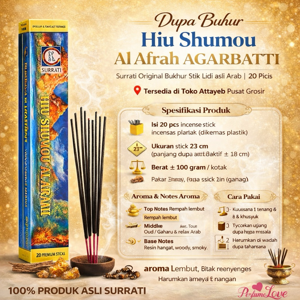 Dupa Buhur Hiu Shumou Al Afrah AGARBATTI Surrati Original Bukhur Stik Lidi asli Arab  20 Picis lidi