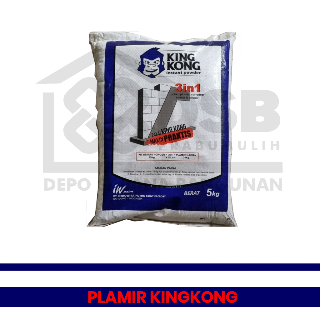 KINGKONG Plamir Semen Kingkong Kemasan 5Kg Formula 3-in-1 untuk Acian Plamir & Cat Dasar Hasil Halus