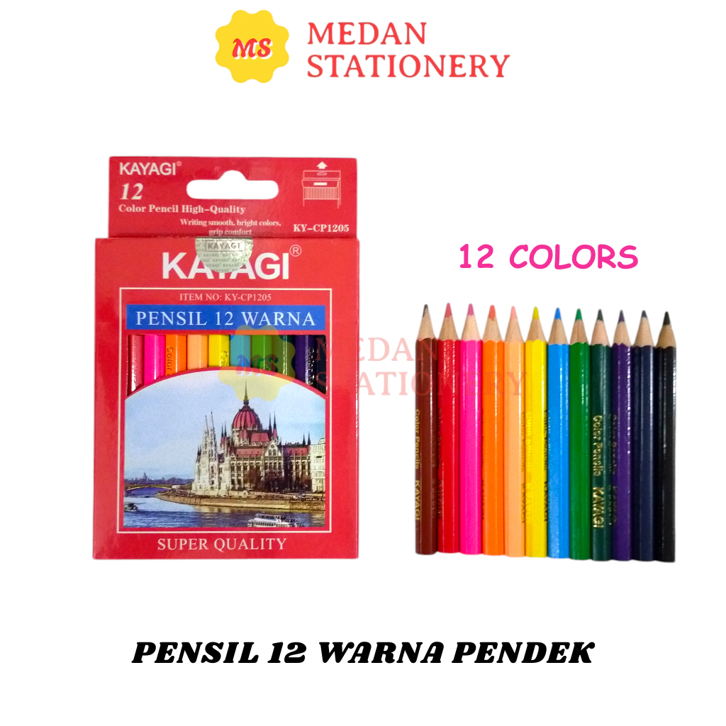 PENSIL WARNA PENDEK KAYAGI 12 WARNA KELIR KAYU
