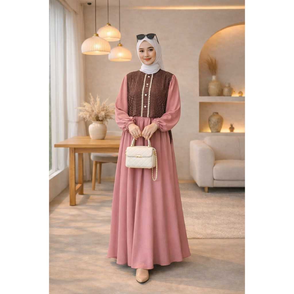 baru gamis Nika one set rompi Dress ori aku karissa murah kekinian lebaran kondangan remaja motif po