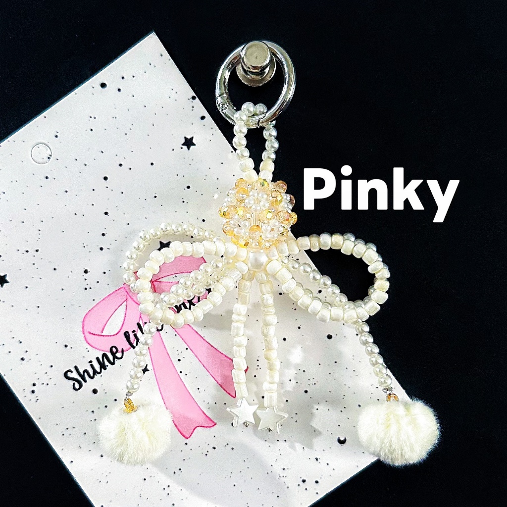 Pinky- DIY Bulu  Kristal Mutiara Tali & Gantungan Hp/Gantungan tas/Gantungan kunci/Strap hp Grosir