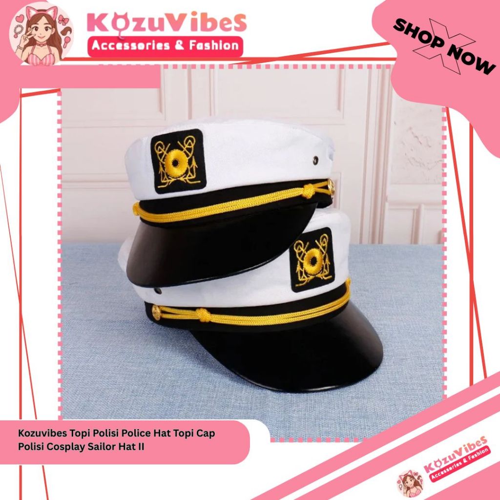 Kozuvibes Topi Captain Topi Pelaut Navy Topi Cosplay Sailor Hat II
