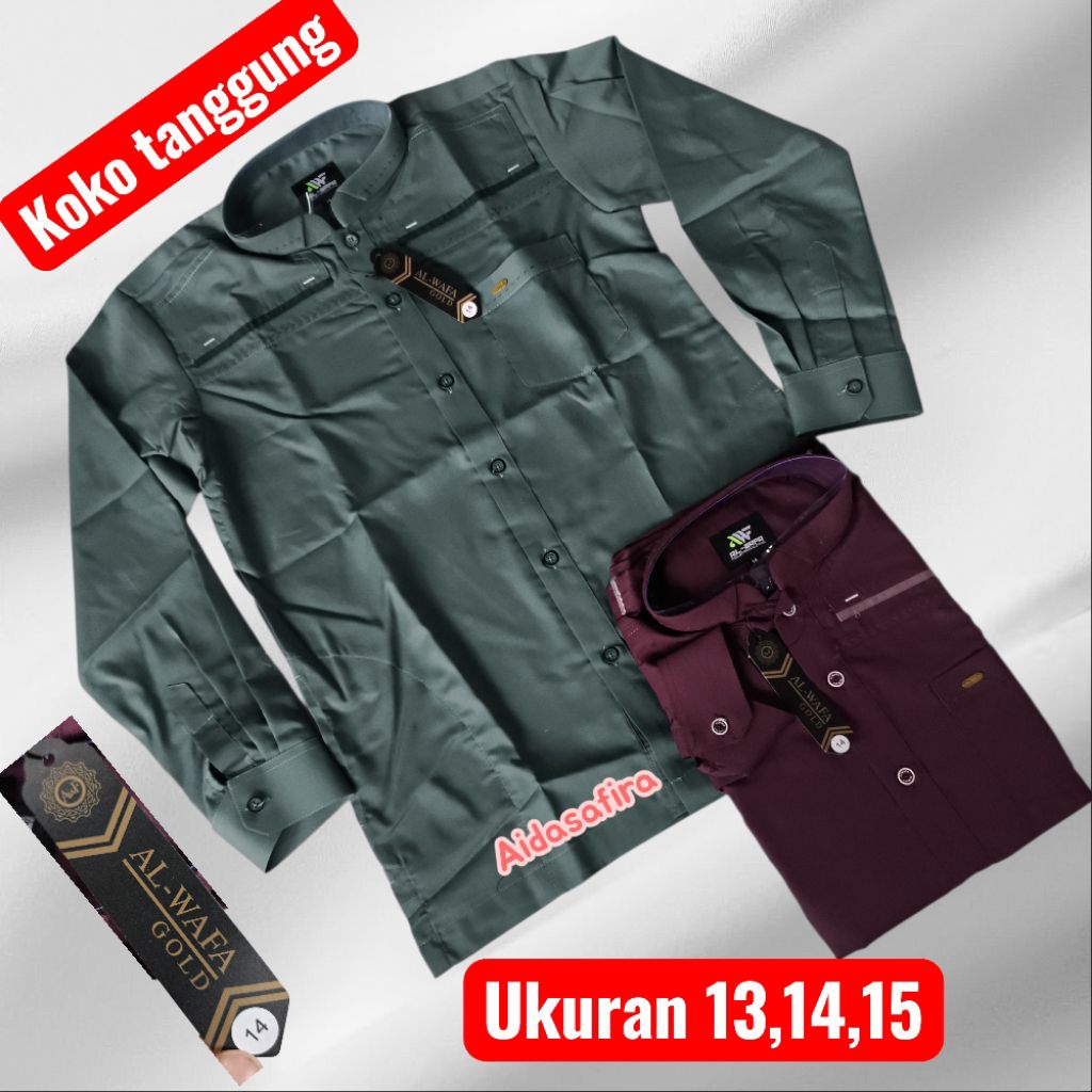(AL-WAFA)KOKO AL-WAFA ANAK REMAJA TANGAN PANJANG MANSET/KOKO PUTIH AL-WAFA UKURAN 13 14 15/ATASAN KO